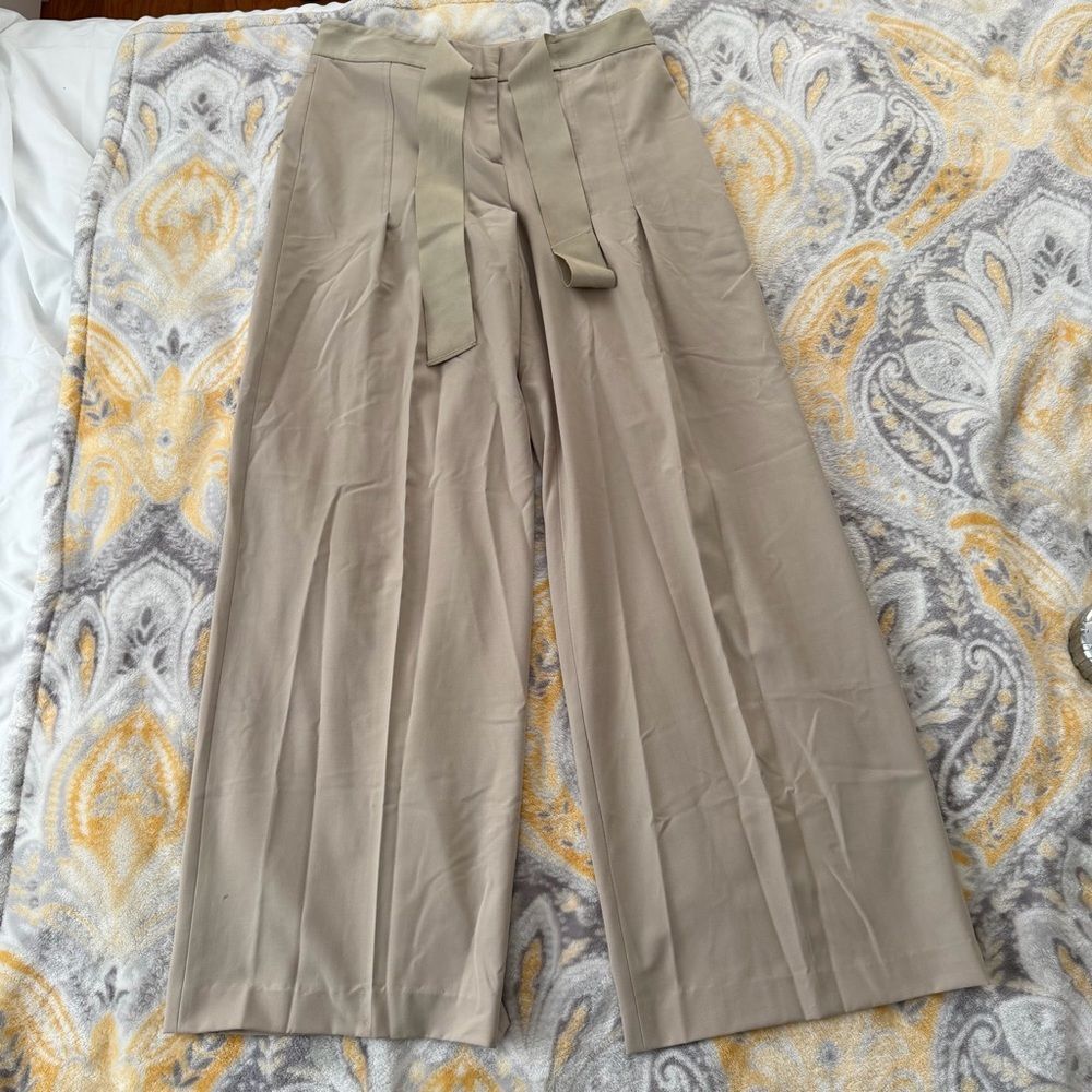 Nordstrom Elie Tahari beige pleated wide leg trouser pants size 6